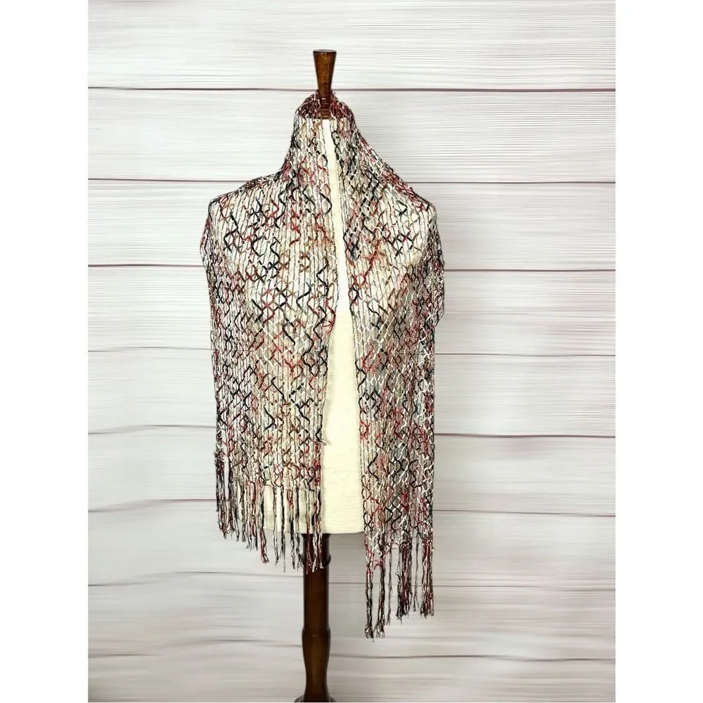 Saldarini Italy Ribbon Yarn Net Scarf Multicolor Open Weave Mesh Lightweigh